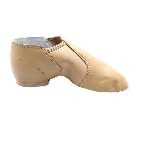Dance Class Split Sole Jazz Boot Leather Dance Shoes 5 Spandex Inserts Caramel - Picture 3 of 9